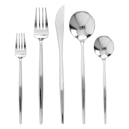 Smarty Had A Party Silver Moderno Plastic Cutlery Set - Spoons, Forks, Knives, Mini Spoons, Mini Forks (300 Guests), 1500PK 9330-SSPCS-CASE